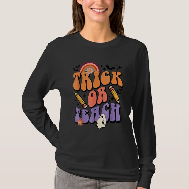 Trick Or Teach Retro Fall Halloween Costumes Teach T-Shirt (Front)