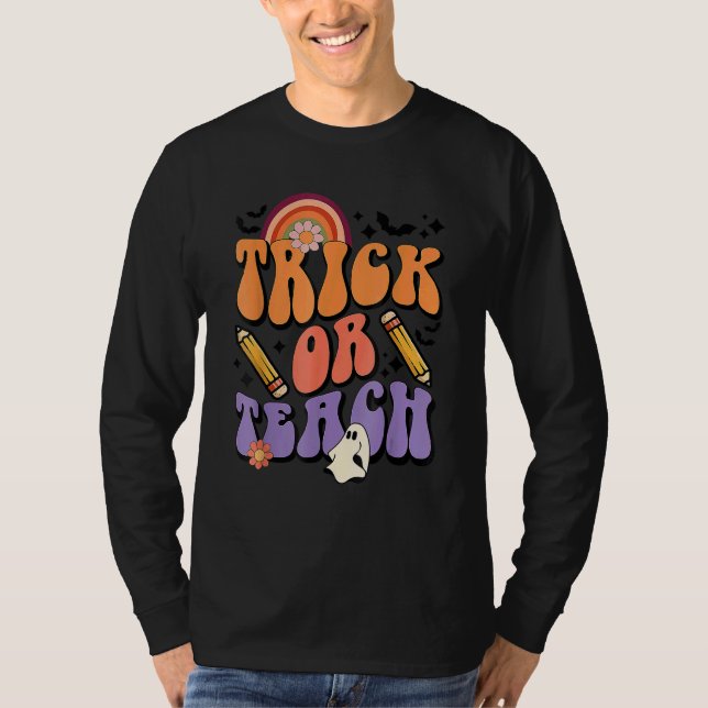 Trick Or Teach Retro Fall Halloween Costumes Teach T-Shirt (Front)