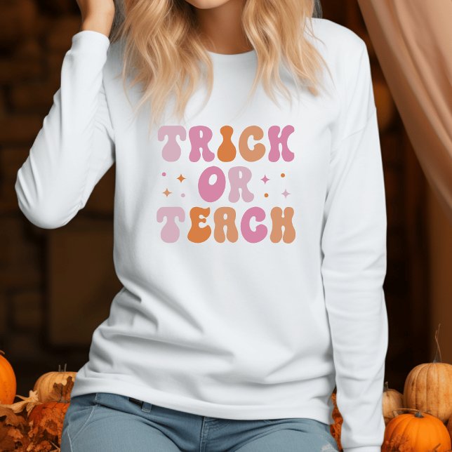 Trick or Teach Retro T-Shirt (Cute Halloween Teacher T-shirt)
