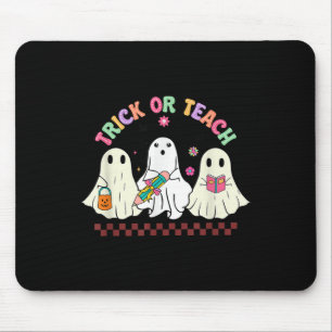 Trick Or Teach Teacher Groovy Ghost Funny Hallowee Mouse Pad