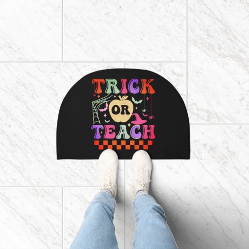 Trick Or Teach Teacher Groovy Retro Halloween Doormat