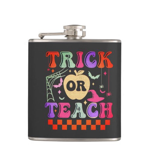 Trick Or Teach Teacher Groovy Retro Halloween Flask