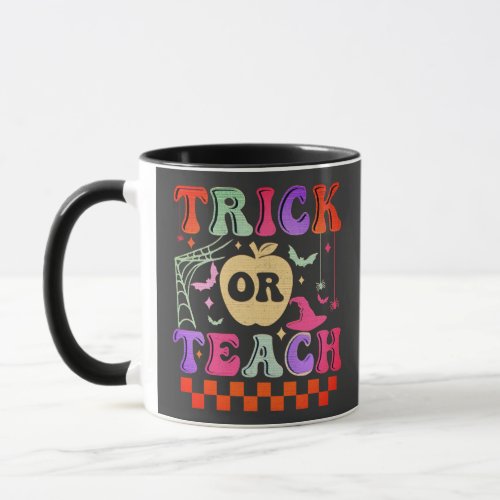 Trick Or Teach Teacher Groovy Retro Halloween Mug