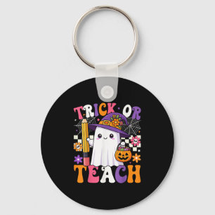 Trick Or Teach Teacher Pencil Ghost Funny Hallowee Keychain
