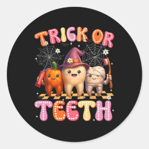 Trick Or Teeth Crew Dental Halloween Costumes Wome Classic Round Sticker