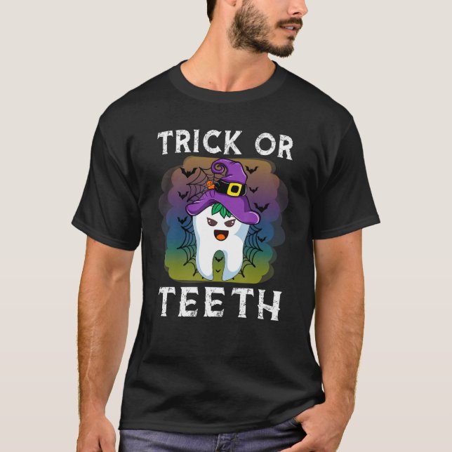 Trick Or Teeth Funny Dentist Halloween Dental Squa T-Shirt (Front)