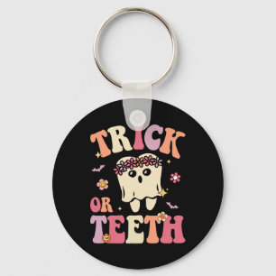 Trick Or Teeth Ghost Groovy Dental Halloween Treat Keychain