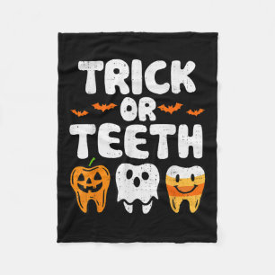 Trick Or Teeth Halloween Funny Dental Dentist Men  Fleece Blanket
