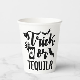 Trick or tequila funny halloween beverage paper cups