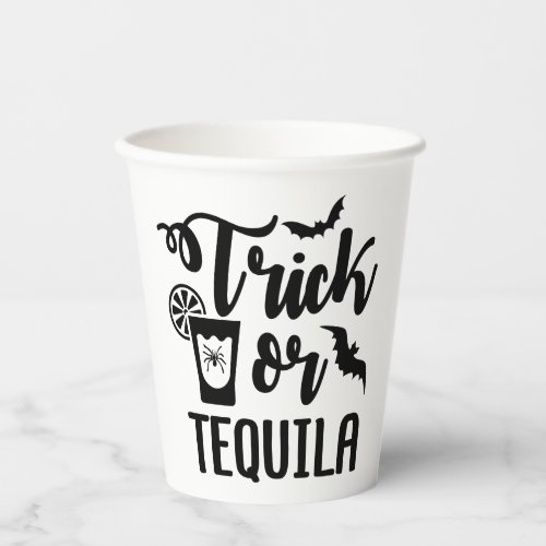 Trick or tequila funny halloween beverage paper cups