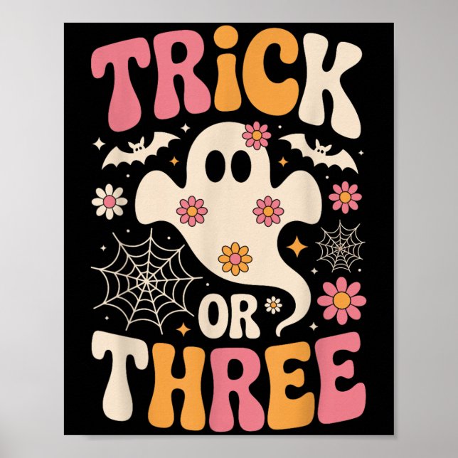 Trick Or Three 3 Years Old Birthday Groovy Ghost H Poster (Front)