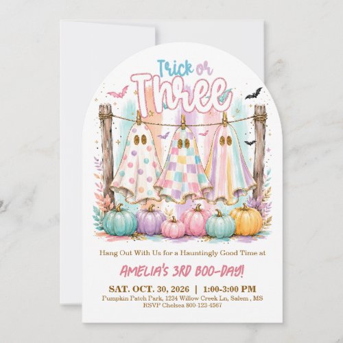 Trick or Three 3RD Birthday Halloween Party Invite