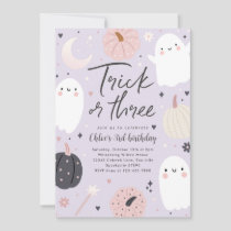 Trick Or Three Boho Halloween Ghost 3rd Birthday Invitation