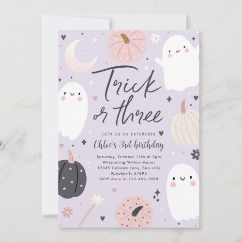 Trick Or Three Boho Halloween Ghost 3rd Birthday Invitation