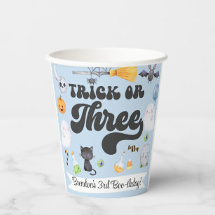 Trick or three boy Halloween birthday paper cups. Paper Cups