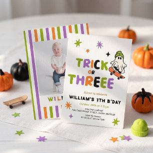 Trick or Three Colorful Birthday Invitation