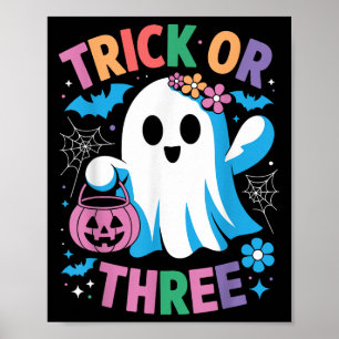 Trick Or Three Cute Ghost Groovy 3rd Birthday Girl Poster