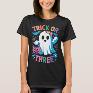 Trick Or Three Cute Ghost Groovy 3rd Birthday Girl T-Shirt