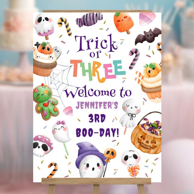 Trick or Three! Cute Purple Halloween 3rd Birthday Foam Board (Creator Uploaded)