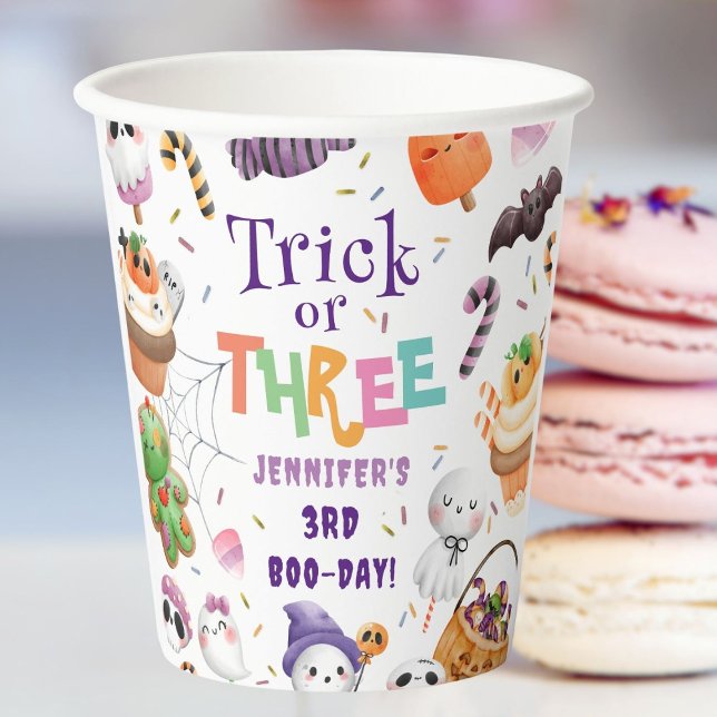 Trick or Three! Cute Purple Halloween 3rd Birthday Paper Cups (Creator Uploaded)