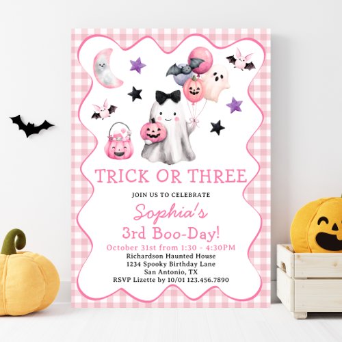 Trick Or Three Girl Halloween 3rd Birthday Party Invitation
