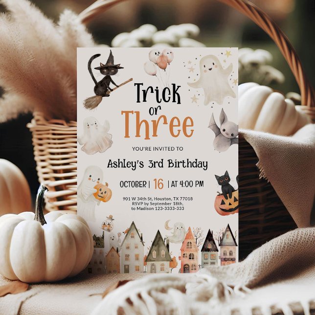 Trick or Three Halloween 3rd Birthday  Invitation (Creator Uploaded)