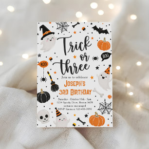 Trick or Three Halloween 3rd Birthday Party Cute Invitation