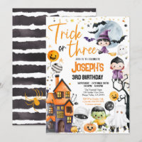Trick or Three Halloween 3rd Birthday Party Cute