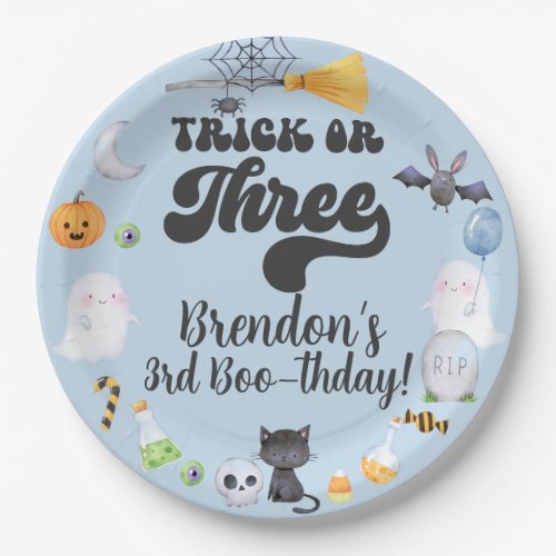 Trick or three Halloween boy birthday paper plates