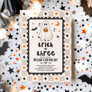 Trick Or Three Halloween Boy Ghost 3rd Birthday Invitation