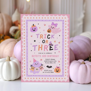 Trick Or Three Halloween Ghost 3rd Birthday Invitation