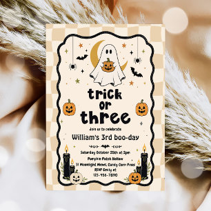 Trick Or Three Halloween Ghost 3rd Birthday Invitation