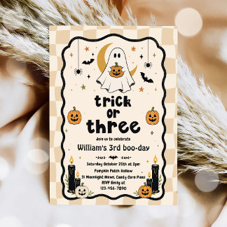 Trick Or Three Halloween Ghost 3rd Birthday Invitation
