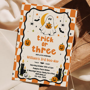 Trick Or Three Halloween Ghost 3rd Birthday Invitation