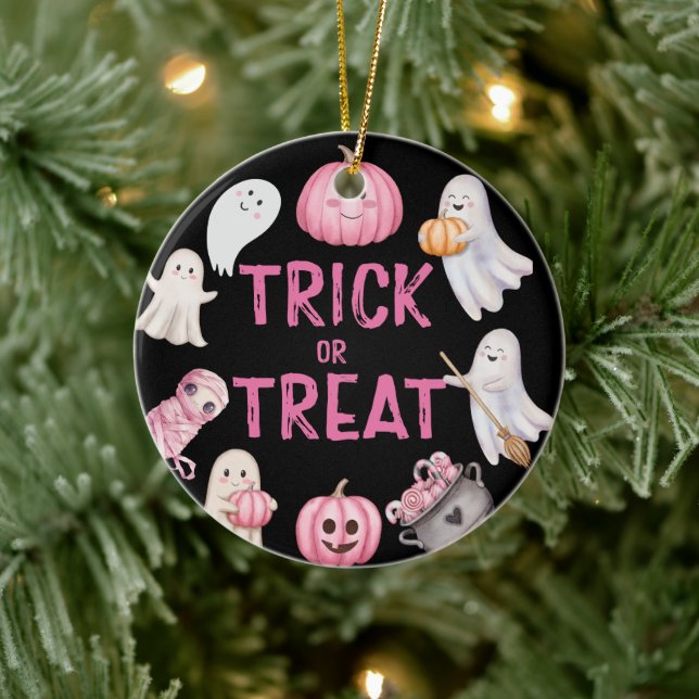 Trick Or Three Halloween Ghost 3rd Birthday Party Ceramic Ornament (Tree)