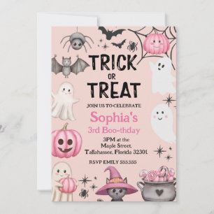 Trick Or Three Halloween Ghost 3rd Birthday Party Invitation