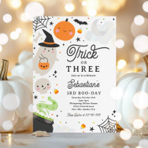 Trick Or Three Halloween Ghost 3rd Birthday Party Invitation