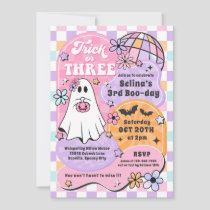 Trick Or Three Halloween Groovy Ghost 3rd Birthday Invitation