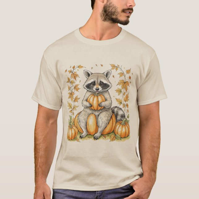 Trick or Trashy Raccoon Halloween Pumpkin Trendy T-Shirt (Front)