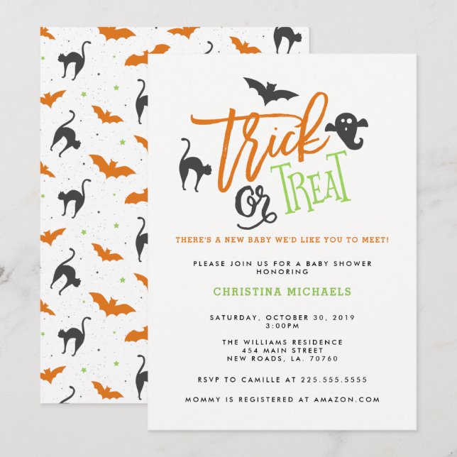 Trick or Treat Baby Shower Invitations (Front/Back)
