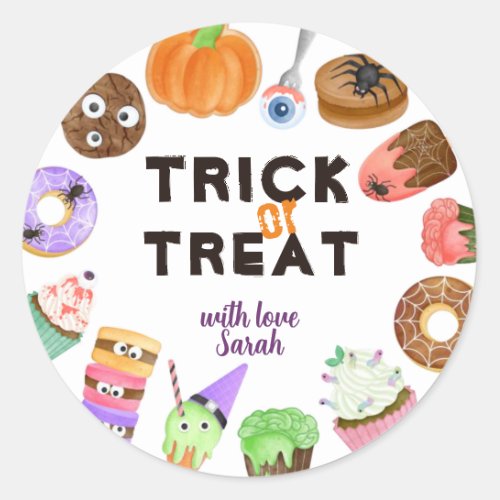 Trick or Treat Bag Label Monsters Halloween Classic Round Sticker