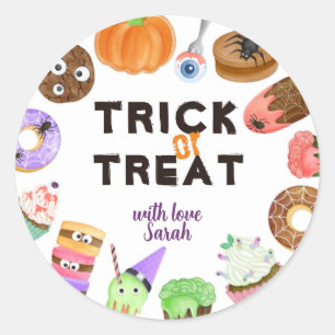 Trick or Treat Bag Label, Monsters, Halloween Classic Round Sticker