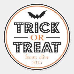 Trick Or Treat Bat Favor Sticker (Black / Orange)