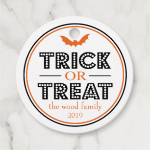 Trick Or Treat Bat Favor Tags (Black / Orange)