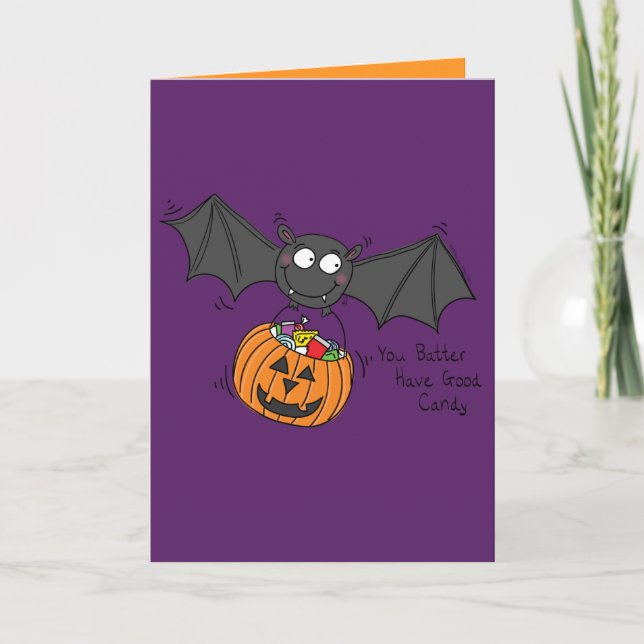 Trick or Treat Bat - Funny Halloween Greeting Card (Front)