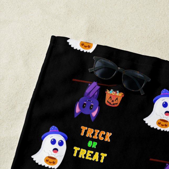 Trick Or Treat Bats Candy 31 UK October Halloween Beach Towel (In Situ)