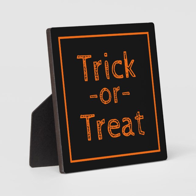 Trick-or-Treat Black and Orange Halloween Sign Plaque (Front)