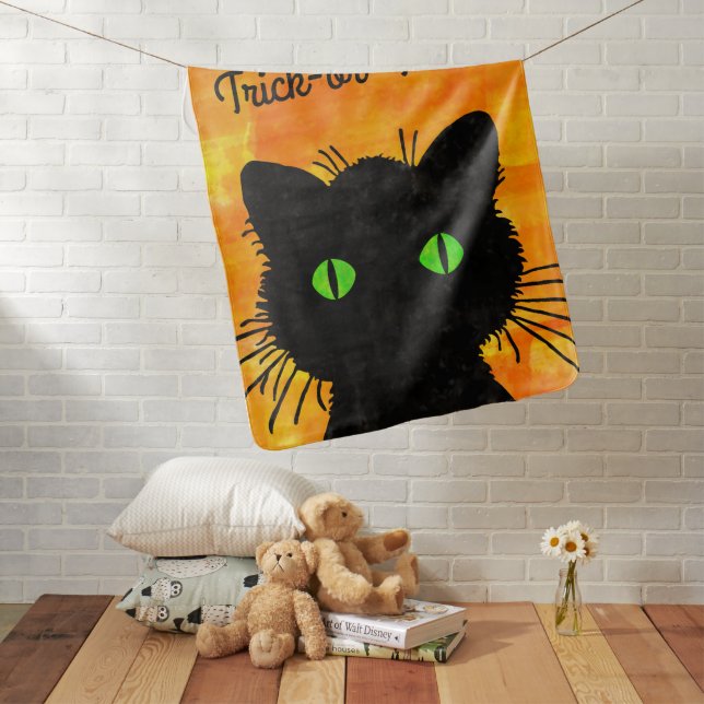 Trick-or-Treat-Black Cat Baby Blanket (In Situ)