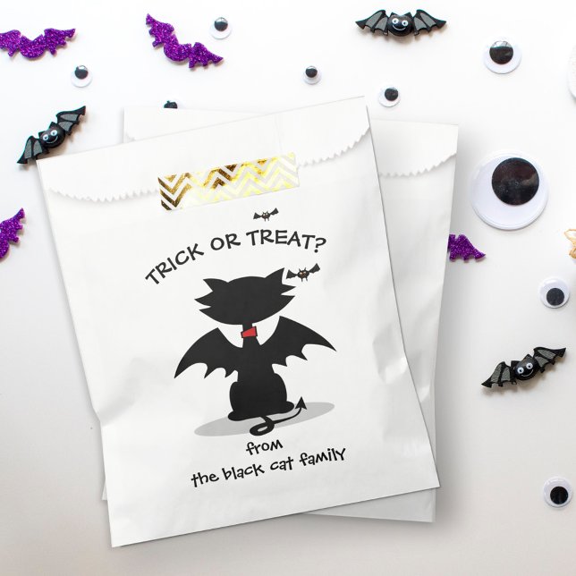 Trick or Treat Black Cat Bat Halloween Favor Bag (Creator Uploaded)