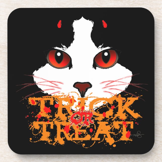 Trick or Treat Black Cat Beverage Coaster (Front)
